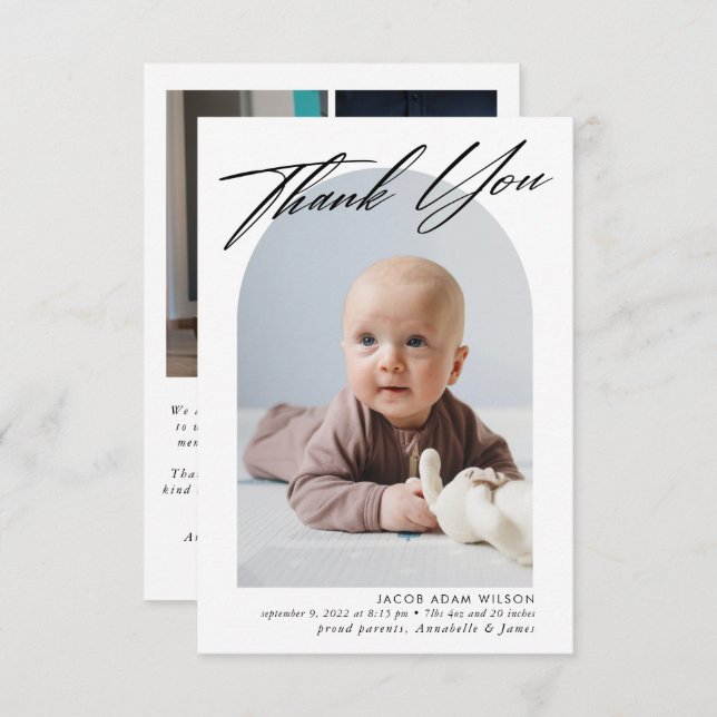 Vielen Dank, Baby Birth Foto Collage Dankeskarte (Vorne/Hinten)