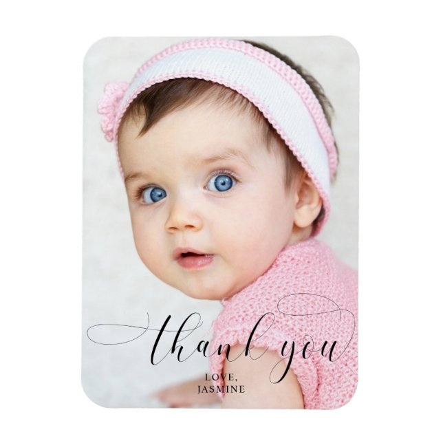 Vielen Dank Baby Birthday Foto Elegante Swashes Magnet (Vertikal)