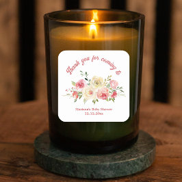 Vielen Dank Baby Dusche Aquarellblüte Quadratischer Aufkleber