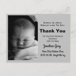 Vielen Dank, Baby Foto Birth Announcement Card Postkarte