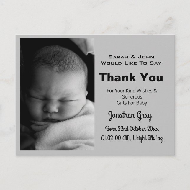 Vielen Dank, Baby Foto Birth Announcement Card Postkarte (Vorderseite)