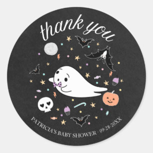 Vielen Dank Baby Ghost Halloween Boy Baby Dusche Runder Aufkleber