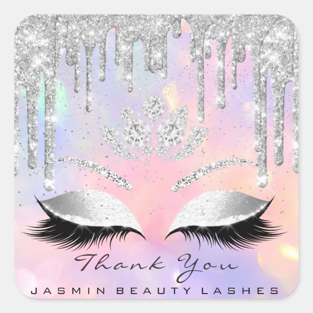 Vielen Dank Beauty Lashes Bridal Holographic Glitz Quadratischer Aufkleber (Vorderseite)