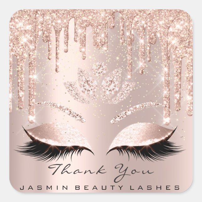 Vielen Dank Beauty Lashes Lotus Bridal Rose Glitze Quadratischer Aufkleber (Vorderseite)