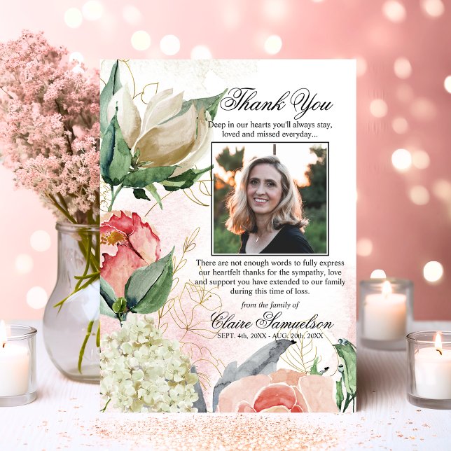 Vielen Dank Beerdigung Beileid Pink Floral | FOTO Dankeskarte (Thank You Funeral Sympathy Pink Floral  PHOTO)
