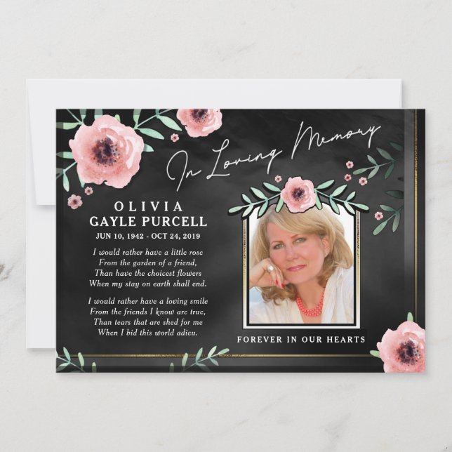 Vielen Dank Beileid Black & Pink Floral Foto Card Dankeskarte (Vorderseite)