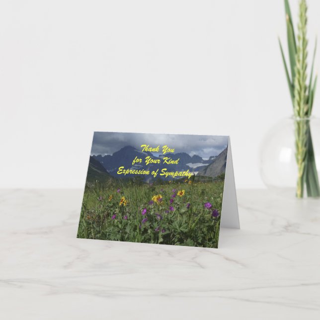 Vielen Dank Beileid Mountain Wildblumen Note Card Dankeskarte (Vorderseite)