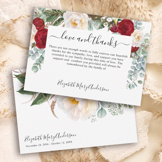 Vielen Dank Bereavement Red White Floral Memorial Dankeskarte (Von Creator hochgeladen)
