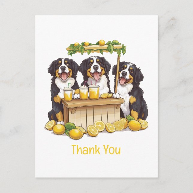 Vielen Dank Bernese Mountain Hunde Lemonade Stand Postkarte (Vorderseite)