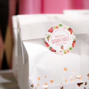 Vielen Dank, Berry Much Strawberry 1. Geburtstag Runder Aufkleber