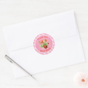 Vielen Dank Berry Much Strawberry Pink Gingham Runder Aufkleber