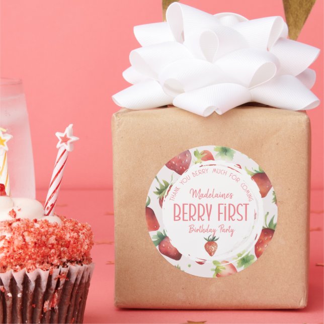 Vielen Dank, Berry Much Strawberry Runder Aufkleber (Party)