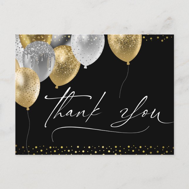 Vielen Dank, Black and Gold Elegante Postcard Postkarte (Vorderseite)