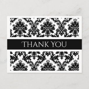 Vielen Dank, Black and White Damask Floral Postcar Postkarte