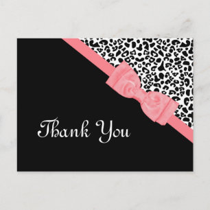Vielen Dank, Black and White Leopard Pink Ribbon Postkarte