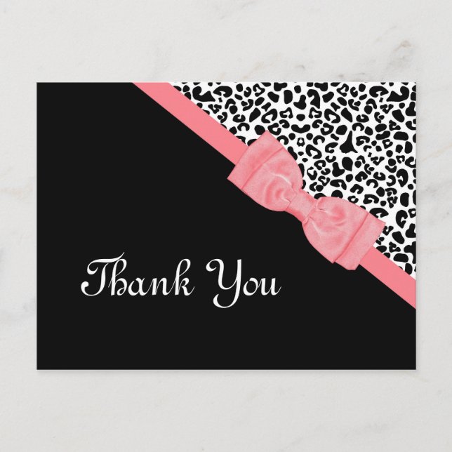 Vielen Dank, Black and White Leopard Pink Ribbon Postkarte (Vorderseite)