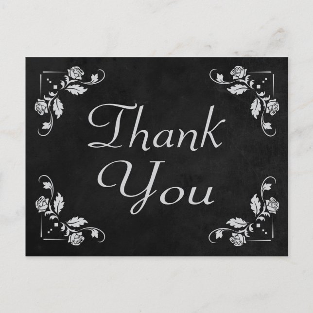 Vielen Dank, Black Chalkboard Floral Post Card Postkarte (Vorderseite)