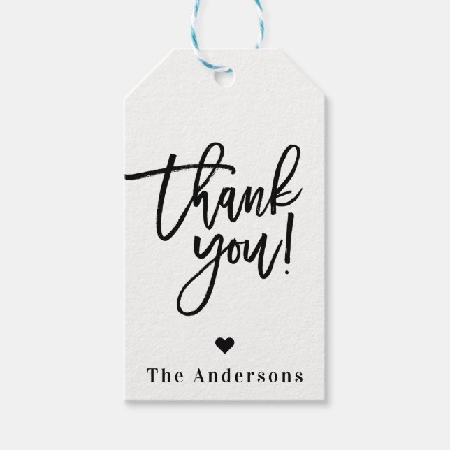 Vielen Dank Black Chic Modern Script Gastgeschenk  Geschenkanhänger (Vorderseite)