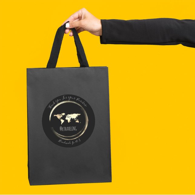 Vielen Dank, Black Gold World Map Reisespiel Runder Aufkleber (Thank You Black Gold World Map Traveling Globe Classic Round Sticker)