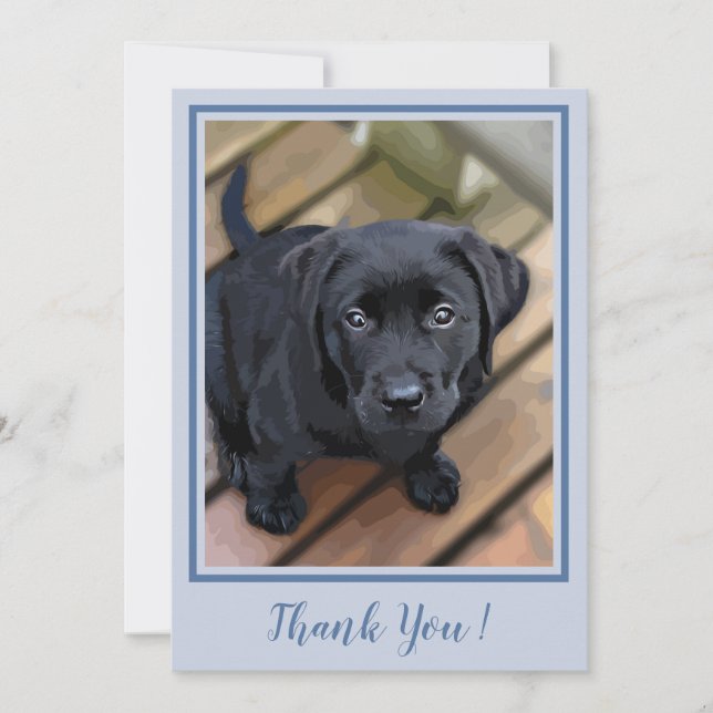 Vielen Dank Black Lab Welppy - Blue Niedlich Labra Dankeskarte (Vorderseite)