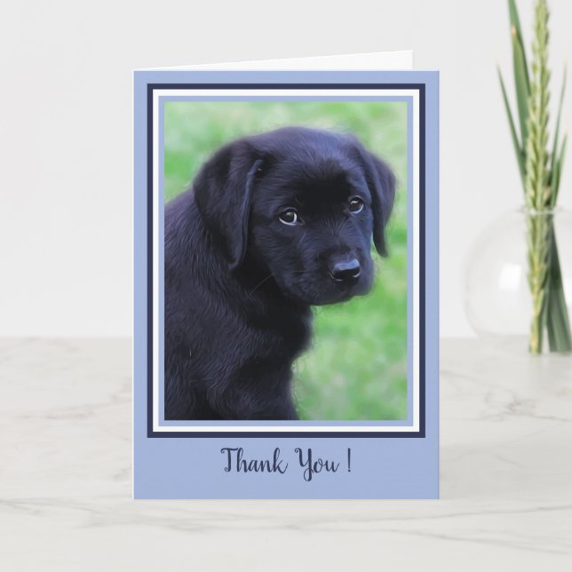 Vielen Dank Black Labrador Puppy Niedlich Dog Blue Dankeskarte (Vorderseite)
