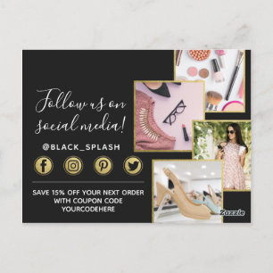 Vielen Dank Black Paint Stroke & Gold 4-Foto Postkarte