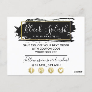 Vielen Dank Black Paint Stroke & Modern Gold Geo Postkarte