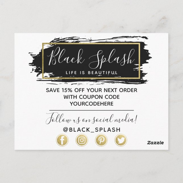 Vielen Dank Black Paint Stroke & Modern Gold Geo Postkarte (Rückseite)