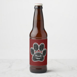 Vielen Dank Black Paw Print Dog Lover Wertschätzun Bierflaschenetikett