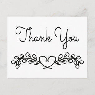 Vielen Dank, Black & White Laurel Heart Wedding Postkarte