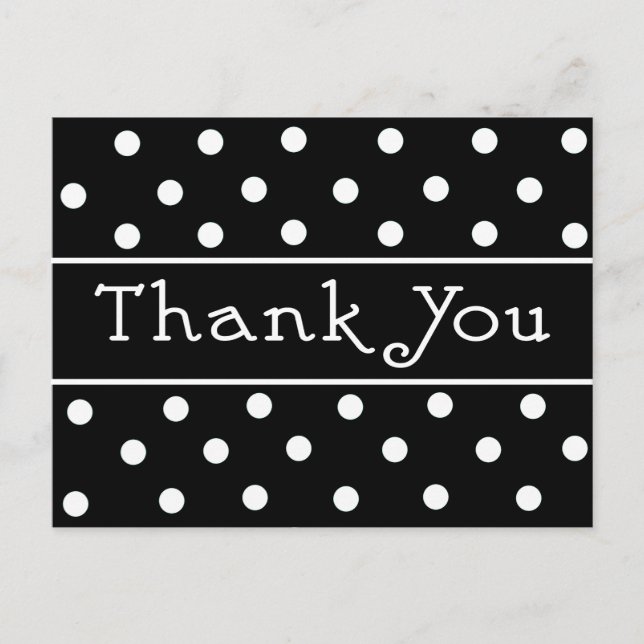 Vielen Dank, Black & White Polka Dot Pattern Postc Postkarte (Vorderseite)