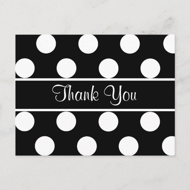 Vielen Dank, Black & White Polka Dot Postkarte (Vorderseite)