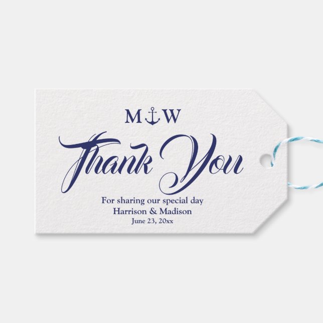 Vielen Dank, blau blauen nautischen Anker Hochzeit Geschenkanhänger (Vorderseite (Horizontal))