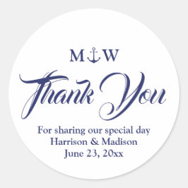 Vielen Dank, blau blauen nautischen Anker Hochzeit Runder Aufkleber