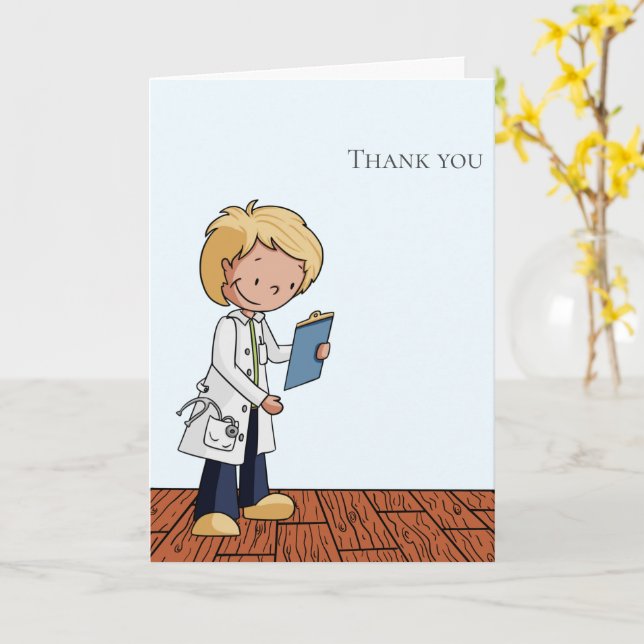 Vielen Dank Blond Doctor Working Illustriert Karte (Gelbe Blume)