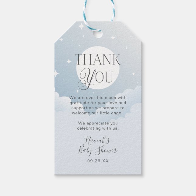 Vielen Dank Blue Clouds Moon Stars Baby Dusche Gef Geschenkanhänger (Vorderseite)