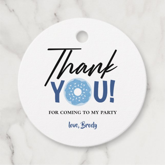 Vielen Dank Blue Doughnut Theme Party Geschenkanhänger (Vorderseite)
