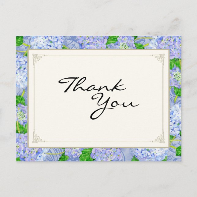 Vielen Dank, Blue Hydrangea Lace Floral Formal Postkarte (Vorderseite)