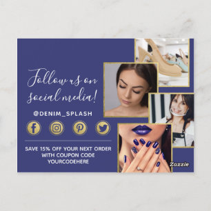 Vielen Dank Blue Paint Stroke & Gold 4-Foto Postkarte