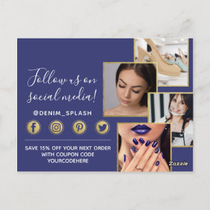 Vielen Dank Blue Paint Stroke & Gold 4-Foto Postkarte