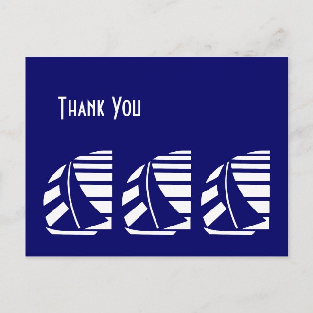 Vielen Dank Blue White Racing Sailboats Postcard Postkarte (Vorderseite)