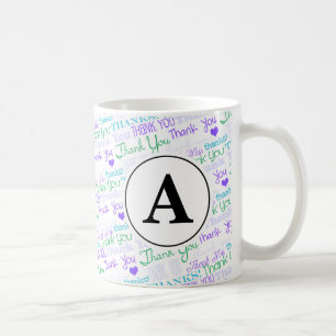 Vielen Dank Blue Word Art Monogram Kaffeetasse