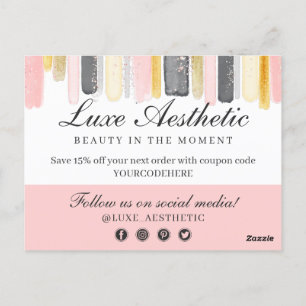 Vielen Dank Blush Pink & Gold Paint Strokes Coupon Postkarte