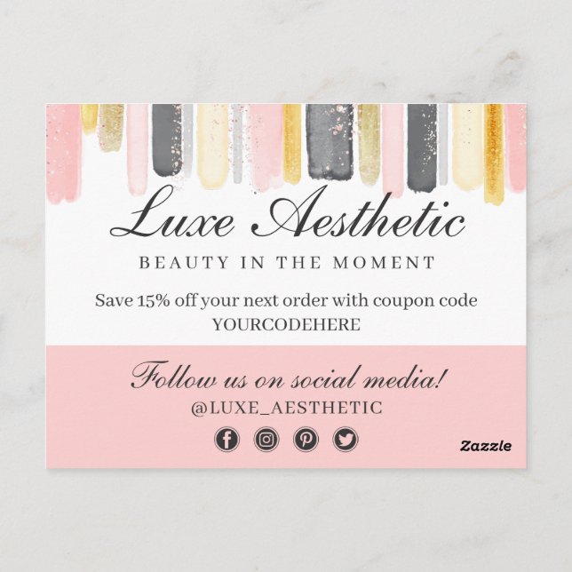 Vielen Dank Blush Pink & Gold Paint Strokes Coupon Postkarte (Rückseite)