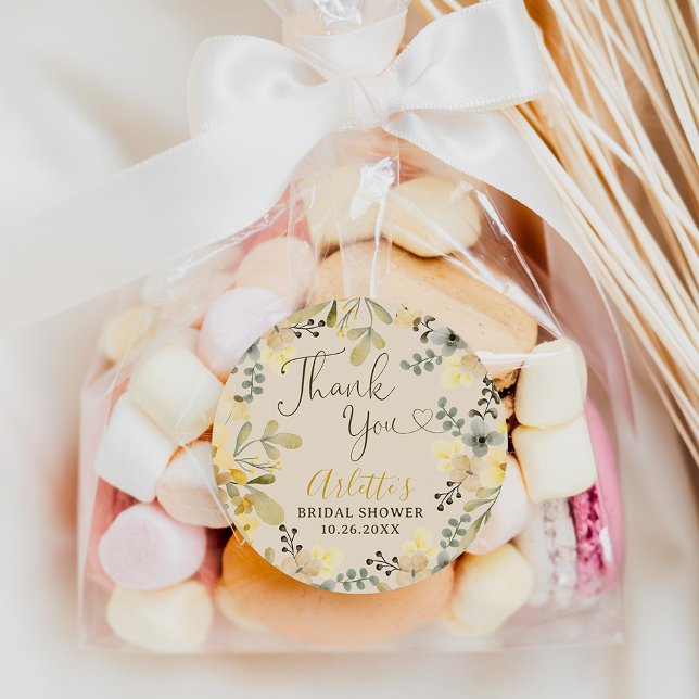 Vielen Dank, Boho Blumenherbst Chic Brautparty Runder Aufkleber (Thank you boho floral autumn chic bridal shower classic round sticker)