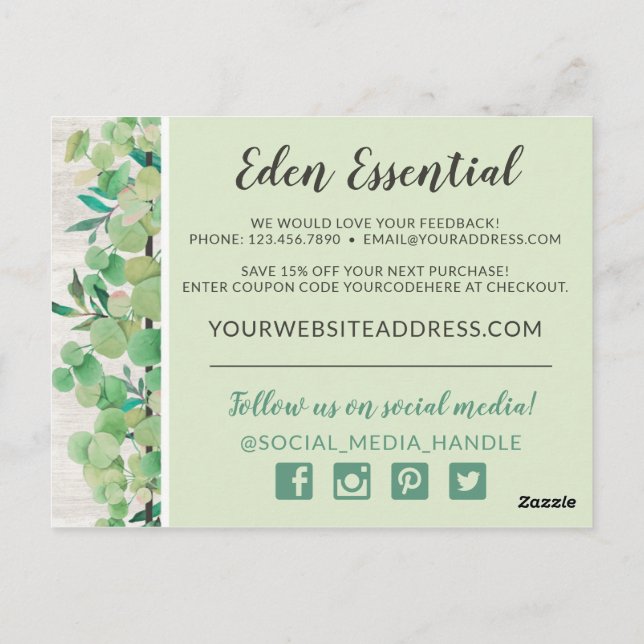 Vielen Dank Botanischer Grüne Eukalyptus & Wood Postkarte (Rückseite)