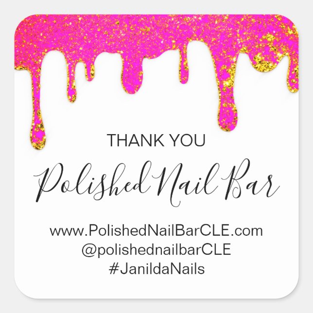 Vielen Dank Boutique Shop Nails Studio Pink Gold Quadratischer Aufkleber (Vorderseite)