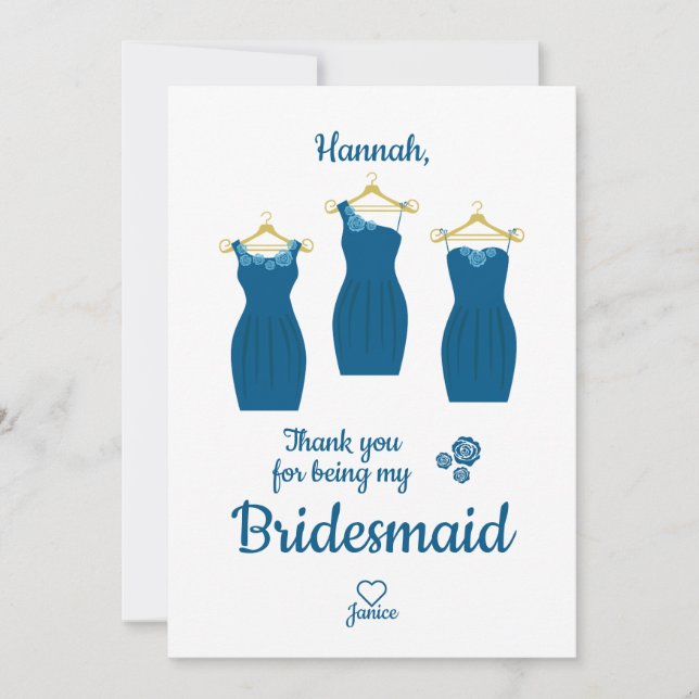 Vielen Dank Bridesmaid mit Kleider in Blue Shades Dankeskarte (Vorderseite)