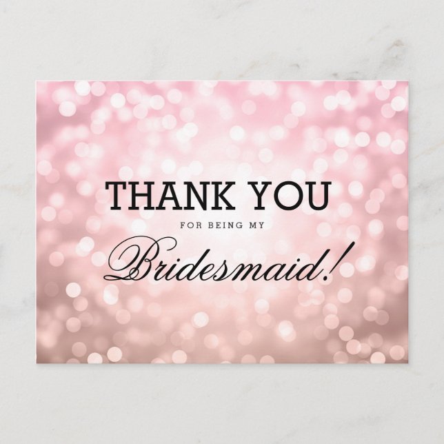 Vielen Dank, Bridesmaid Rose Blush Pink Lights Postkarte (Vorderseite)