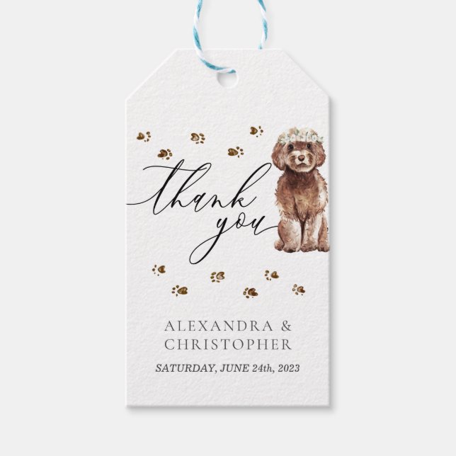 Vielen Dank, Brown Cavapoo Hund Wedding Geschenkanhänger (Vorderseite)